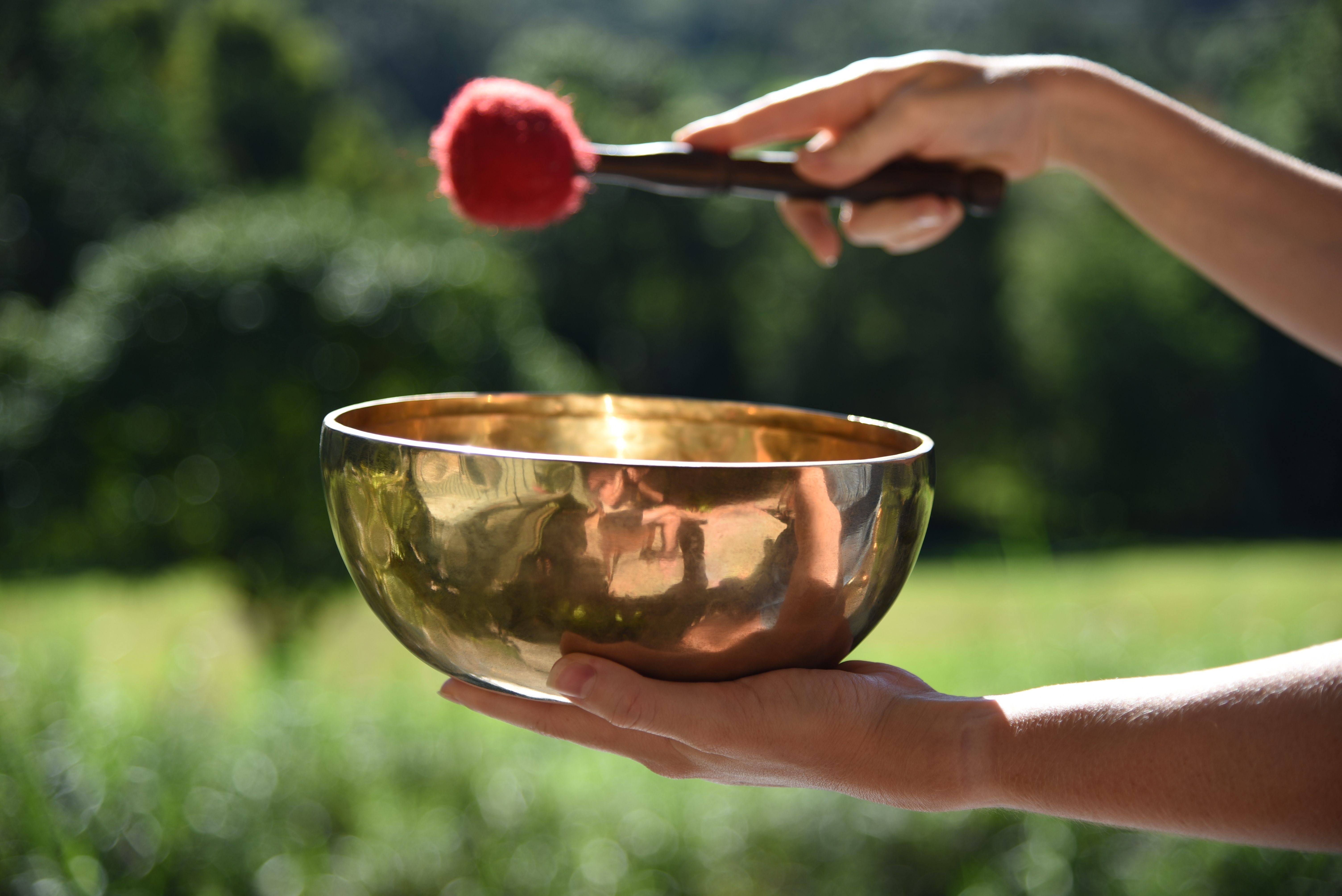 Sacred sound healing session in natural setting